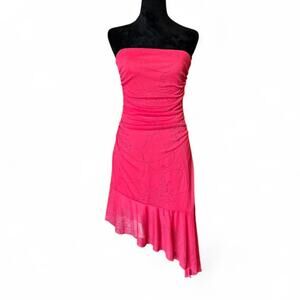 Y2K Peachy Pink Strapless Asym Hem Midi Dress – Fairycore Glam [S]